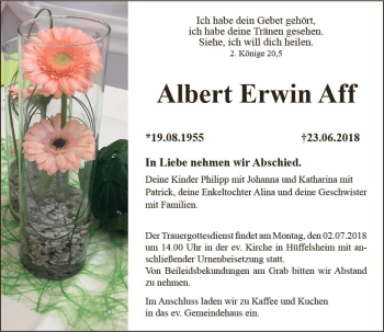 Traueranzeige von Albert Erwin Aff von Trauerportal Rhein Main Presse
