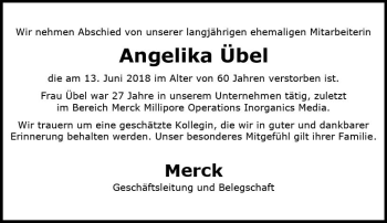 Traueranzeige von Angelika Übel von Trauerportal Rhein Main Presse