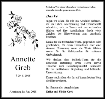 Traueranzeige von Annette Greb von VRM Trauer