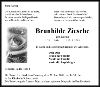 Traueranzeige von Brunhilde Ziesche von VRM Trauer
