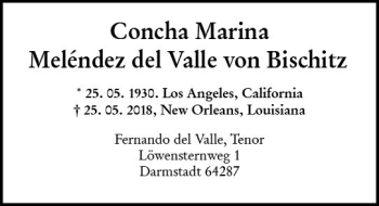 Traueranzeige von Concha Marina Melendez del Valle von Bischitz von Trauerportal Rhein Main Presse