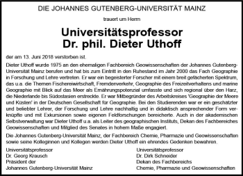 Traueranzeige von Dieter Uthoff von Trauerportal Rhein Main Presse