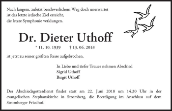Traueranzeige von Dieter Uthoff von Trauerportal Rhein Main Presse
