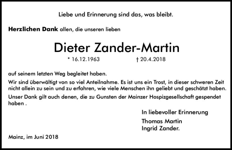  Traueranzeige für Dieter Zander-Martin vom 09.06.2018 aus Trauerportal Rhein Main Presse