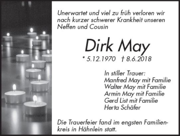 Traueranzeige von Dirk May von Trauerportal Rhein Main Presse
