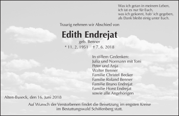Traueranzeige von Edith Endrejat von  Gießener Anzeiger
