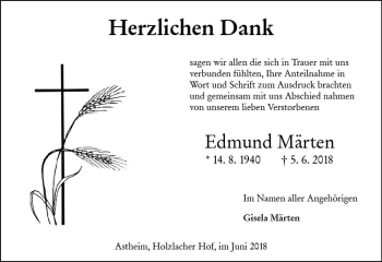 Traueranzeige von Edmund Märten von Trauerportal Rhein Main Presse