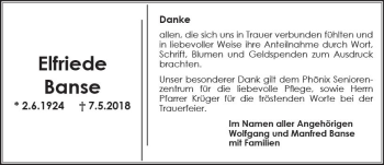 Traueranzeige von Elfriede Banse von Trauerportal Rhein Main Presse