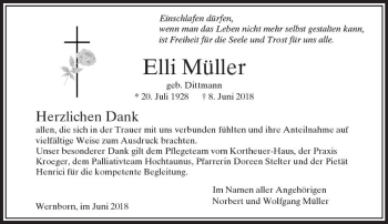 Traueranzeige von Elli Müller von  Usinger Anzeiger