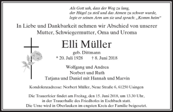 Traueranzeige von Elli Müller von  Usinger Anzeiger