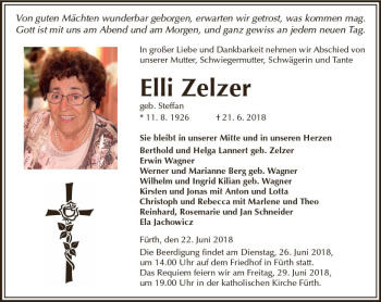 Traueranzeige von Elli Zelzer von Trauerportal Rhein Main Presse