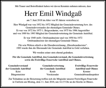Traueranzeige von Emil Windgaß von VRM Trauer