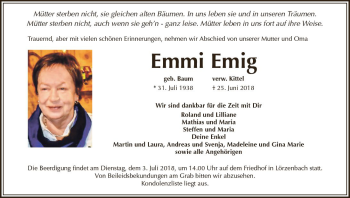 Traueranzeige von Emmi Emig von Trauerportal Rhein Main Presse