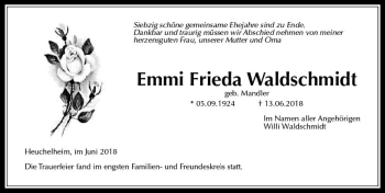 Traueranzeige von Emmi Frieda Waldschmidt von  Gießener Anzeiger