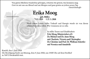 Traueranzeige von Erika Moog von Trauerportal Rhein Main Presse