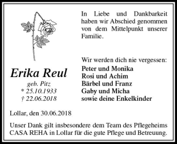 Traueranzeige von Erika Reul von  Gießener Anzeiger