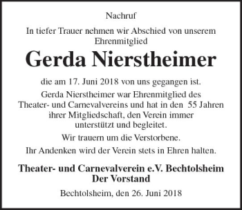 Traueranzeige von Gerda Nierstheimer von Trauerportal Rhein Main Presse