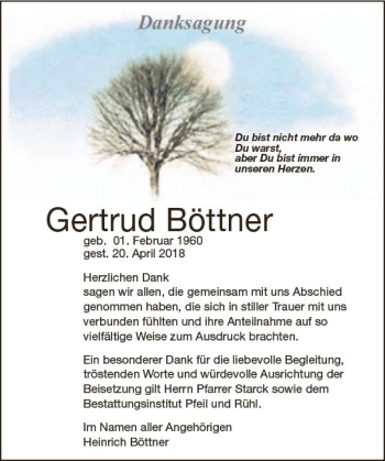 Traueranzeige von Gertrud Böttner von VRM Trauer