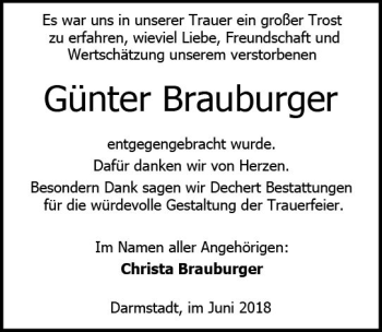 Traueranzeige von Günter Brauburger von Trauerportal Rhein Main Presse