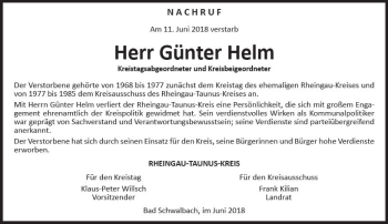 Traueranzeige von Günter Helm von Trauerportal Rhein Main Presse