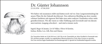 Traueranzeige von Günter Johannson von Trauerportal Rhein Main Presse
