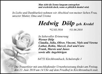 Traueranzeige von Hedwig Dölp von Trauerportal Rhein Main Presse