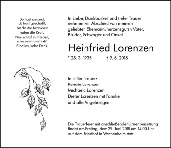 Traueranzeige von Heinfried Lorenzen von Trauerportal Rhein Main Presse