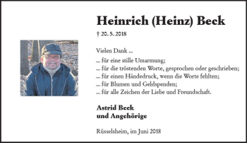 Traueranzeige von Heinrich Beck von Trauerportal Rhein Main Presse