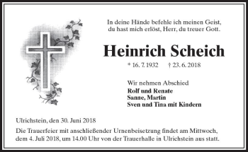 Traueranzeige von Heinrich Scheich von VRM Trauer