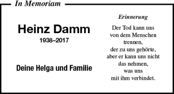 Traueranzeige von Heinz Damm von  Gießener Anzeiger