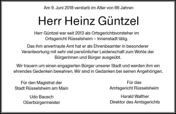Traueranzeige von Heinz Güntzel von Trauerportal Rhein Main Presse