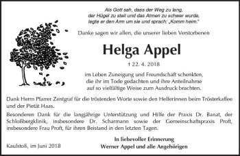 Traueranzeige von Helga Appel von VRM Trauer