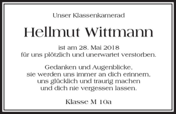 Traueranzeige von Hellmut Wittmann von  Usinger Anzeiger
