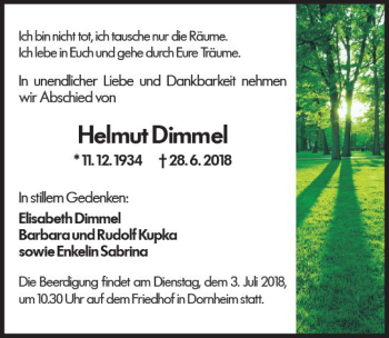 Traueranzeige von Helmut Dimmel von Trauerportal Rhein Main Presse