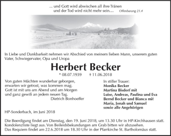 Traueranzeige von Herbert Becker von Trauerportal Rhein Main Presse