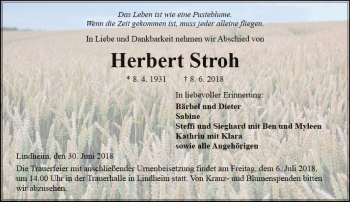 Traueranzeige von Herbert Stroh von  Kreisanzeiger