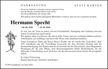 Traueranzeige von Hermann Specht von Trauerportal Rhein Main Presse