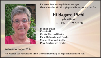 Traueranzeige von Hildegard Pichl von Trauerportal Rhein Main Presse
