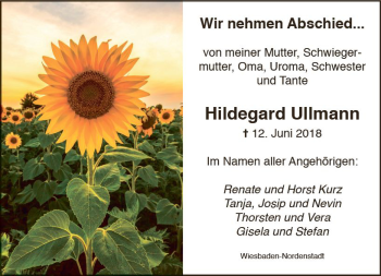 Traueranzeige von Hildegard Ullmann von Trauerportal Rhein Main Presse