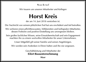 Traueranzeige von Horst Kreis von VRM Trauer