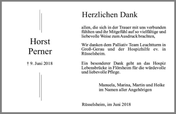 Traueranzeige von Horst Perner von Trauerportal Rhein Main Presse