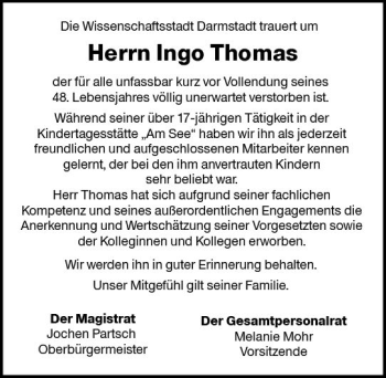 Traueranzeige von Ingo Thomas von Trauerportal Rhein Main Presse