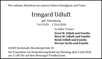 Traueranzeige von Irmgard Udluft von Trauerportal Rhein Main Presse