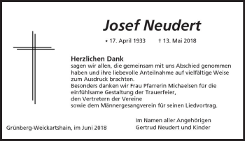 Traueranzeige von Josef Neudert von  Gießener Anzeiger