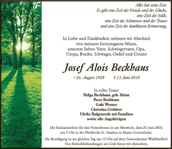 Traueranzeige von Josef Alots Reckhaus von Trauerportal Rhein Main Presse