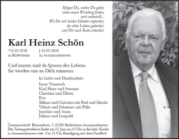 Traueranzeige von Karl Heinz Schön von Trauerportal Rhein Main Presse