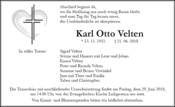 Traueranzeige von Karl Otto Velten von  Gießener Anzeiger