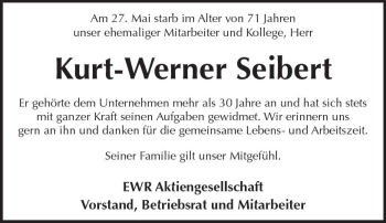 Traueranzeige von Kurt-Werner Seibert von Trauerportal Rhein Main Presse