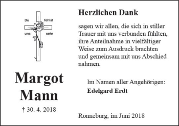 Traueranzeige von Margot Mann von  Kreisanzeiger