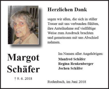 Traueranzeige von Margot Schäfer von  Kreisanzeiger